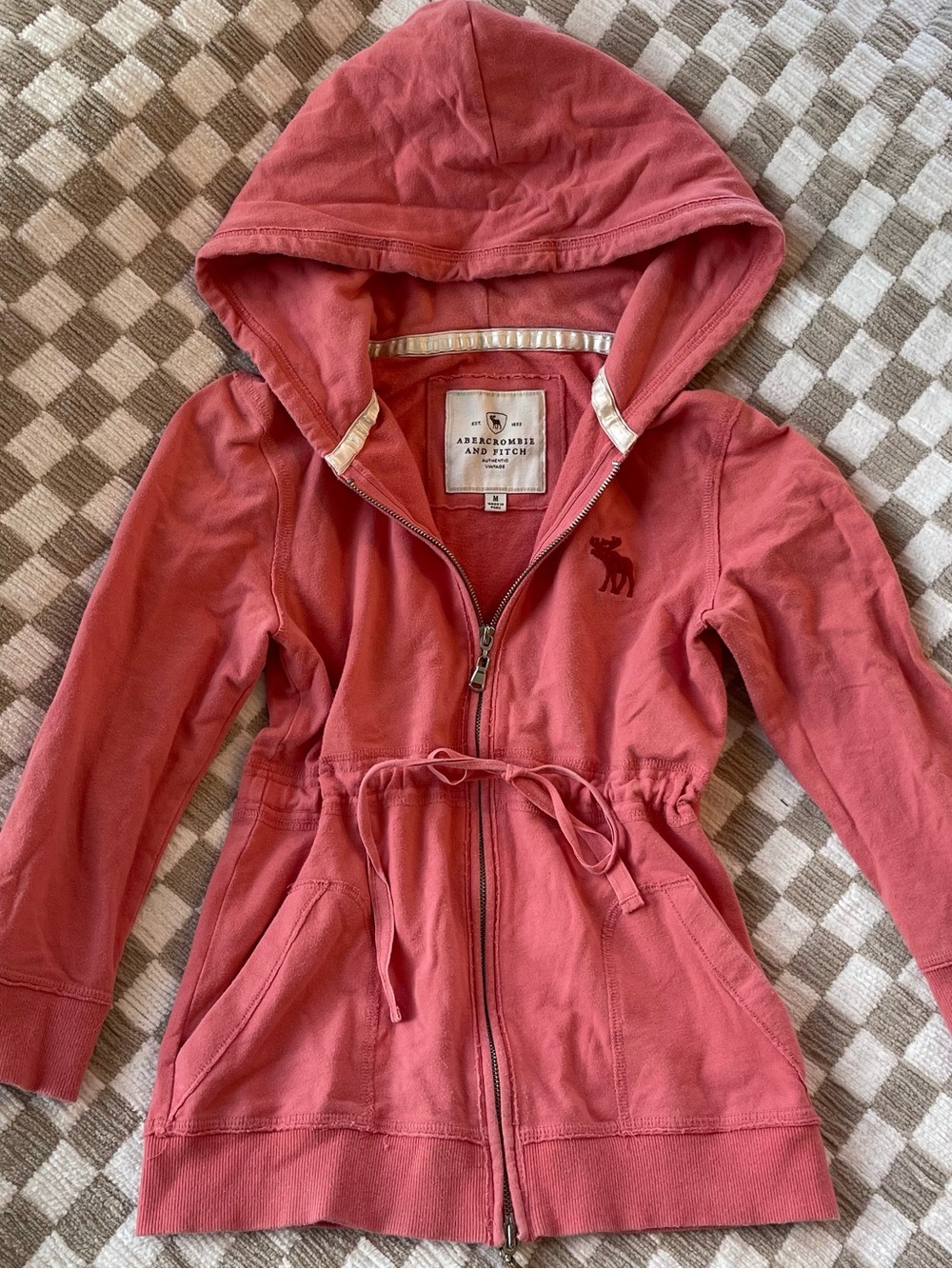 Abercrombie & Fitch Vintage Women’s Hooded Zip-Up Jacket in Coral Pink